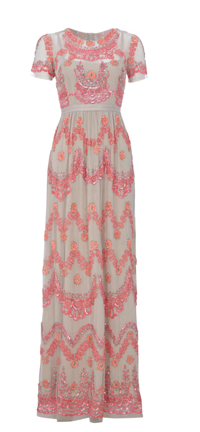 Needle &amp; Thread Sequined Tulle Maxi Dress in Blush &amp; Pink