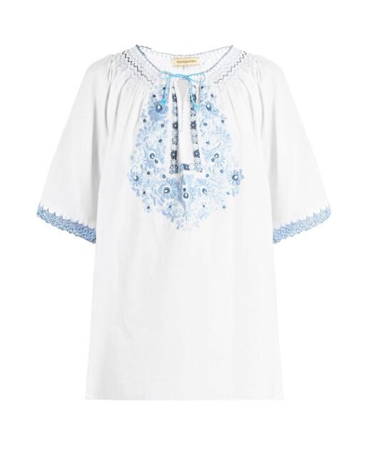 Muzungu Sisters Eva Blouse in White with Blue Embroidery.jpg