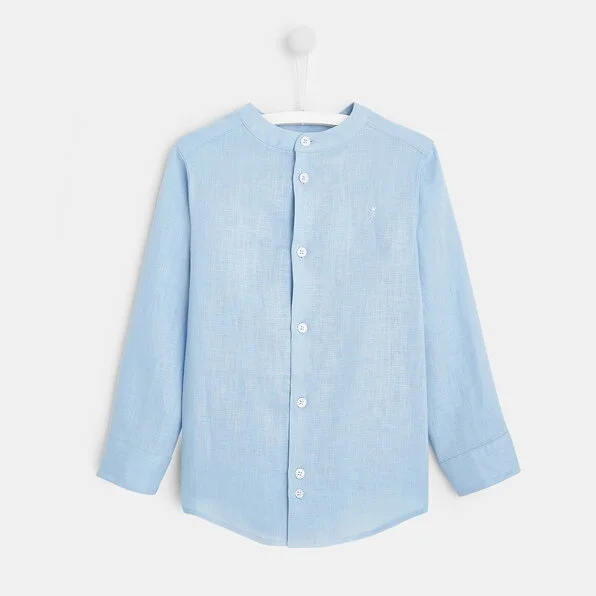 Jacadi Boy Linen Button-Down Shirt in Light Blue