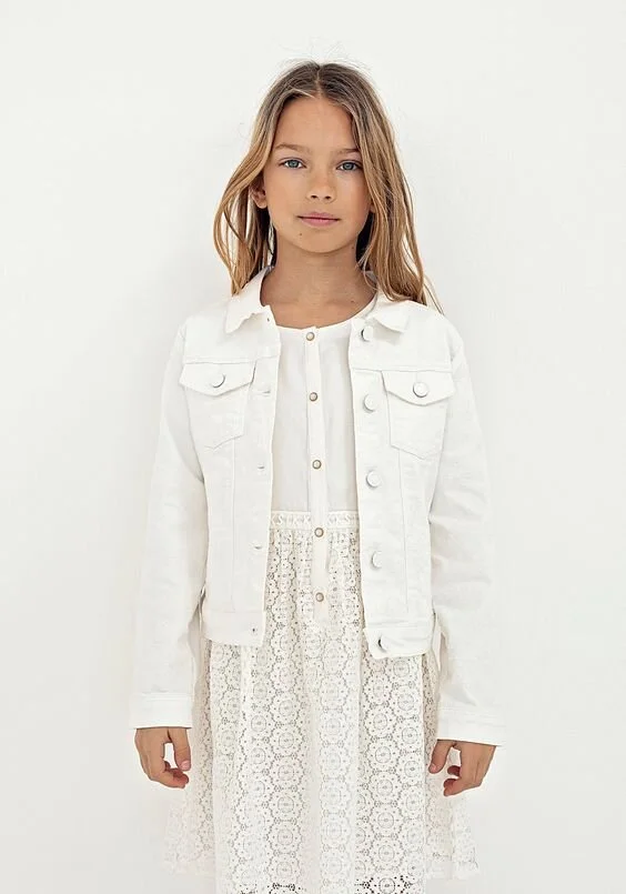 IKKS Embroidered Denim Jacket in Off-White