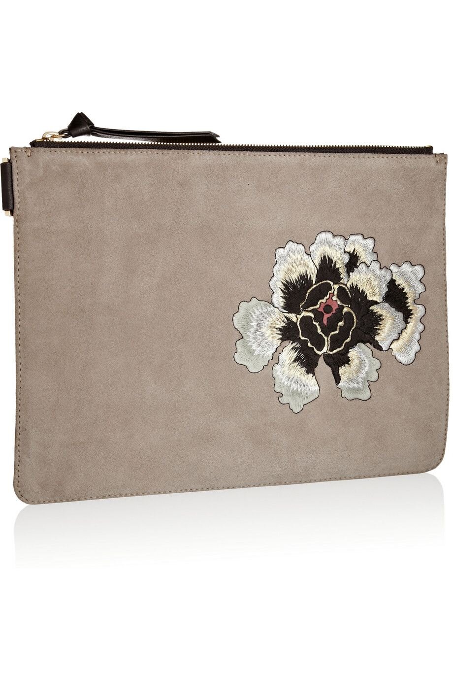 Gray M embroidered suede and leather clutch _ NewbarK.jpeg