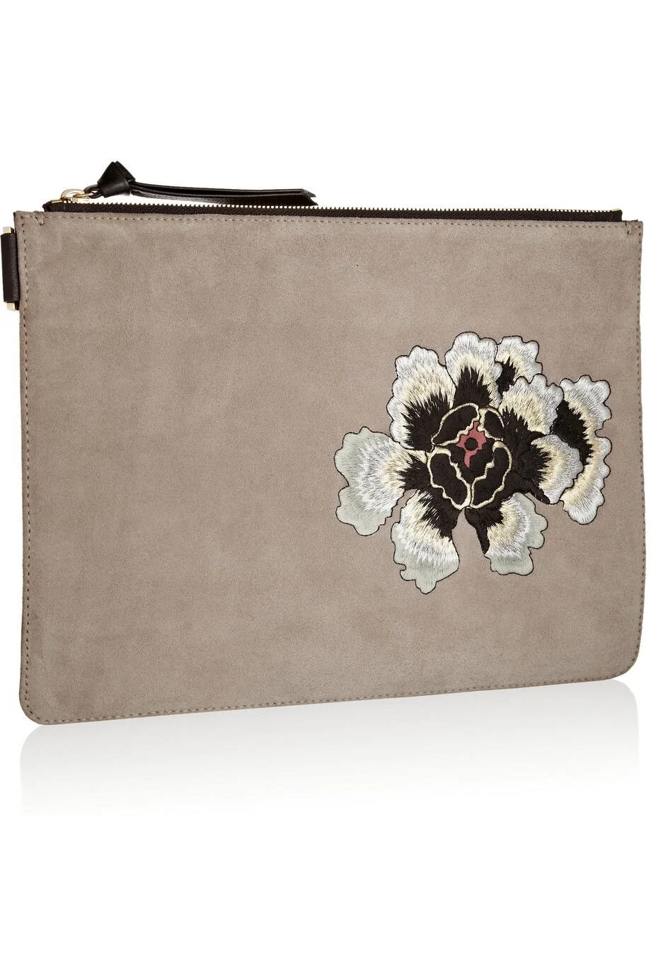NewbarK Embroidered Suede and Leather Clutch