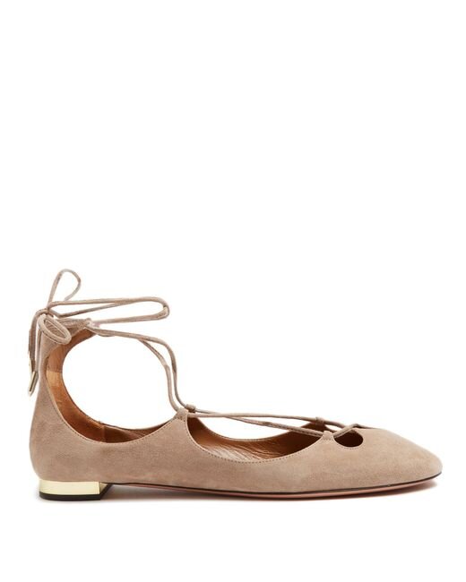 Aquazzura Dancer Wraparound Suede Flats in Natural Suede.jpg