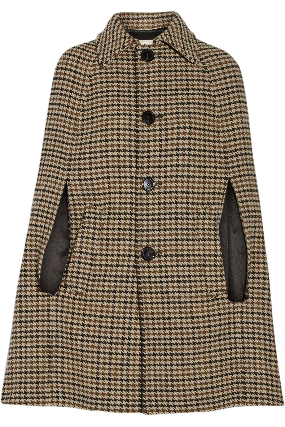 Saint Laurent Houndstooth Wool-Blend Cape in Brown