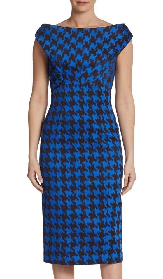 Michael Kors Cap-Sleeve Houndstooth Sheath Dress in Blue