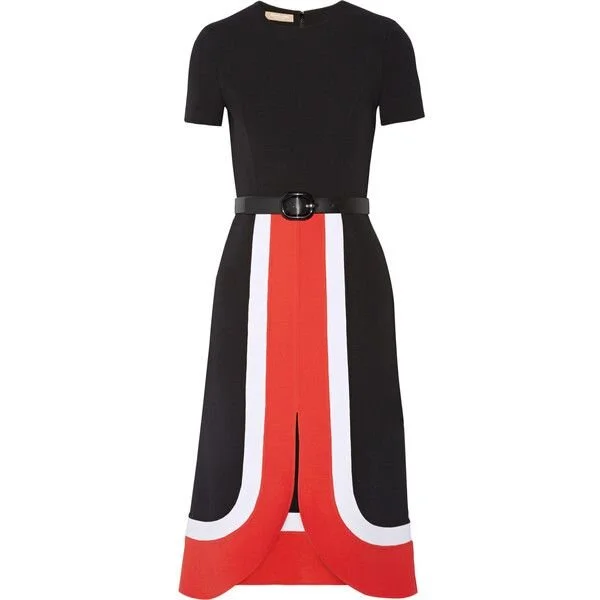 Michael Kors Color-Block Wool Midi Dress in Black