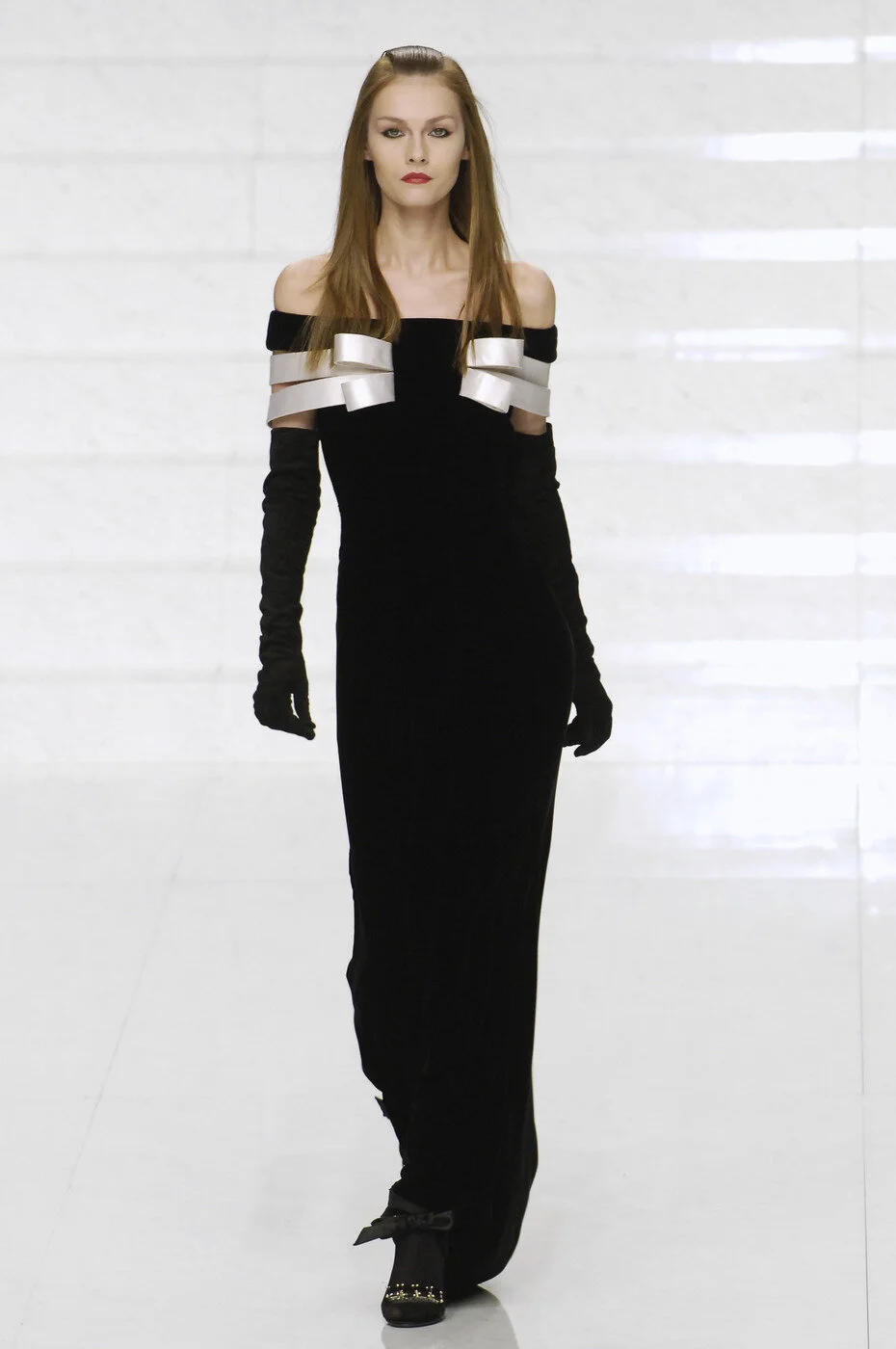 Valentino Off-The-Shoulder Velvet Gown with Contrast Bow