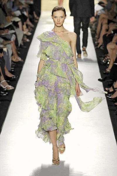 Michael Kors Asymmetric Ruffled Floral Printed Dress