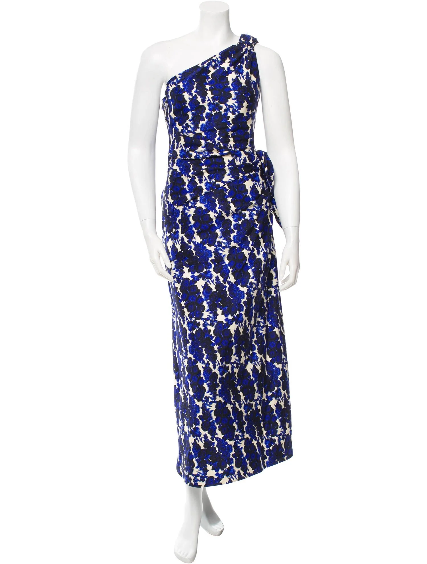 Carolina Herrera One-Shoulder Floral Gown in Blue