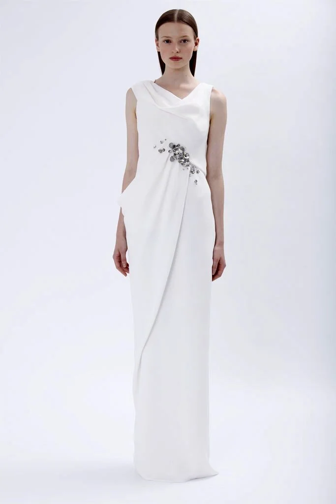 J. Mendel Embellished Draped Sleeveless Gown in White