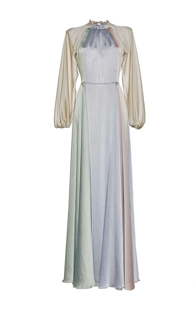 Luisa Beccaria Iridescent Multicolor Georgette Long Dress 