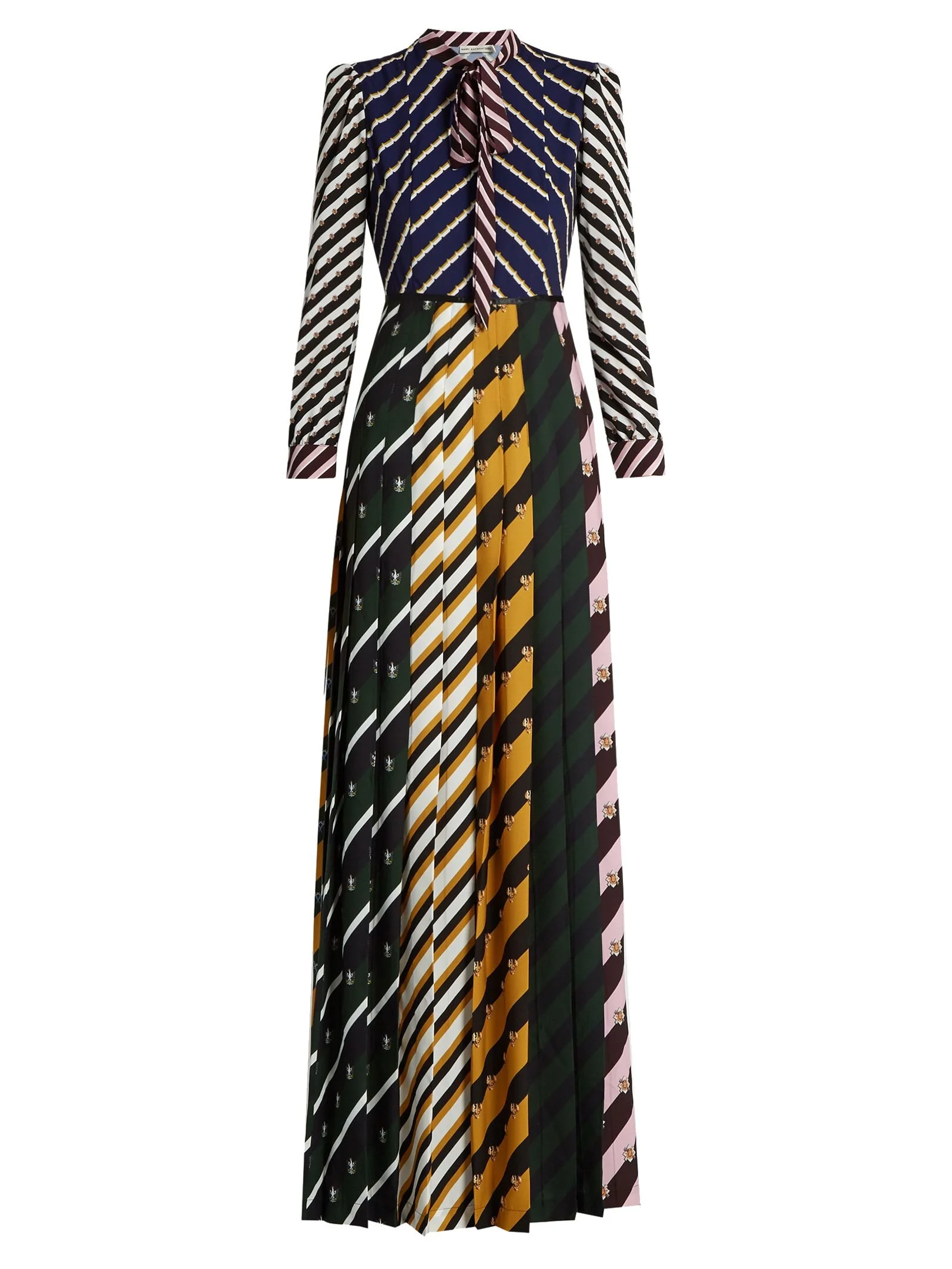 Mary Katrantzou Duritz Pussy-Bow Printed Gown in Multi