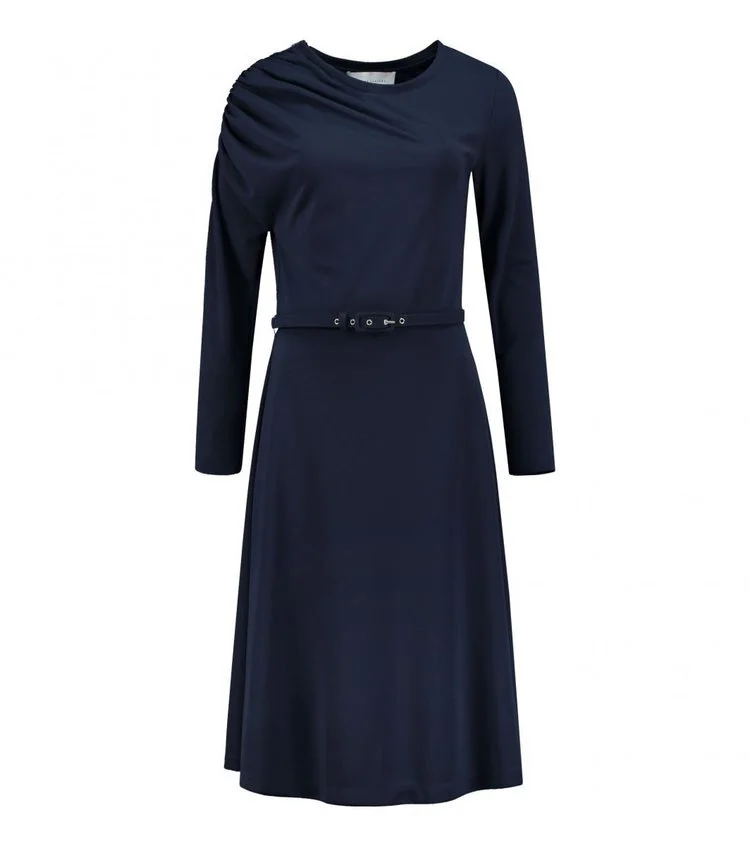 Claes Iversen Draped Slightly Fitted Dress in Dark Blue