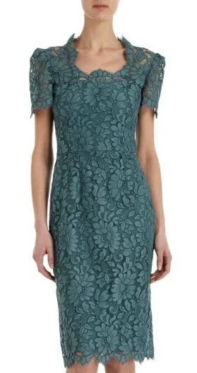 Dolce &amp; Gabbana Square Neck Lace Dress in Petrol Green