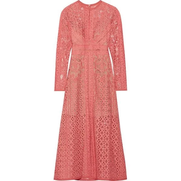 Elie Saab Long-Sleeved Lace Dress in Antique Rose