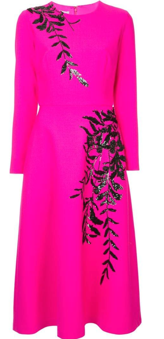 Oscar de la Renta Leaf Patterned Dress in Pink