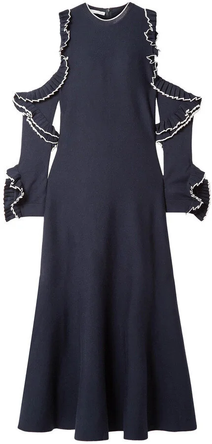 Oscar de la Renta Cold-shoulder Ruffled Wool Midi Dress in Navy