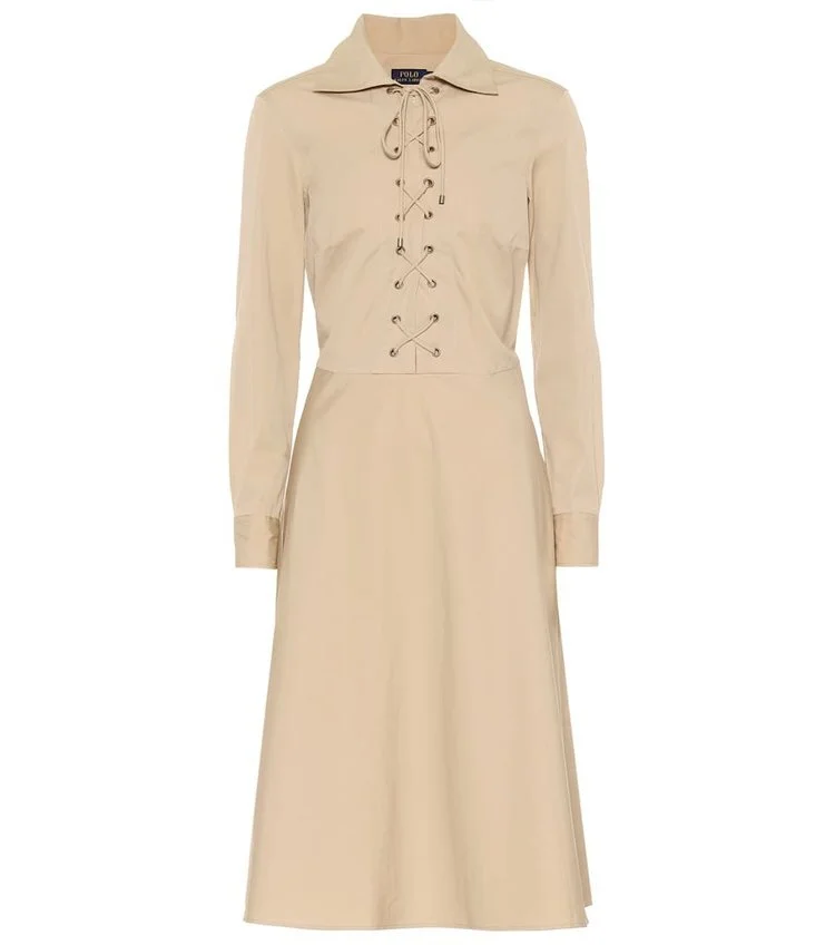 Ralph Lauren Cotton Lace-Up Dress in Beige