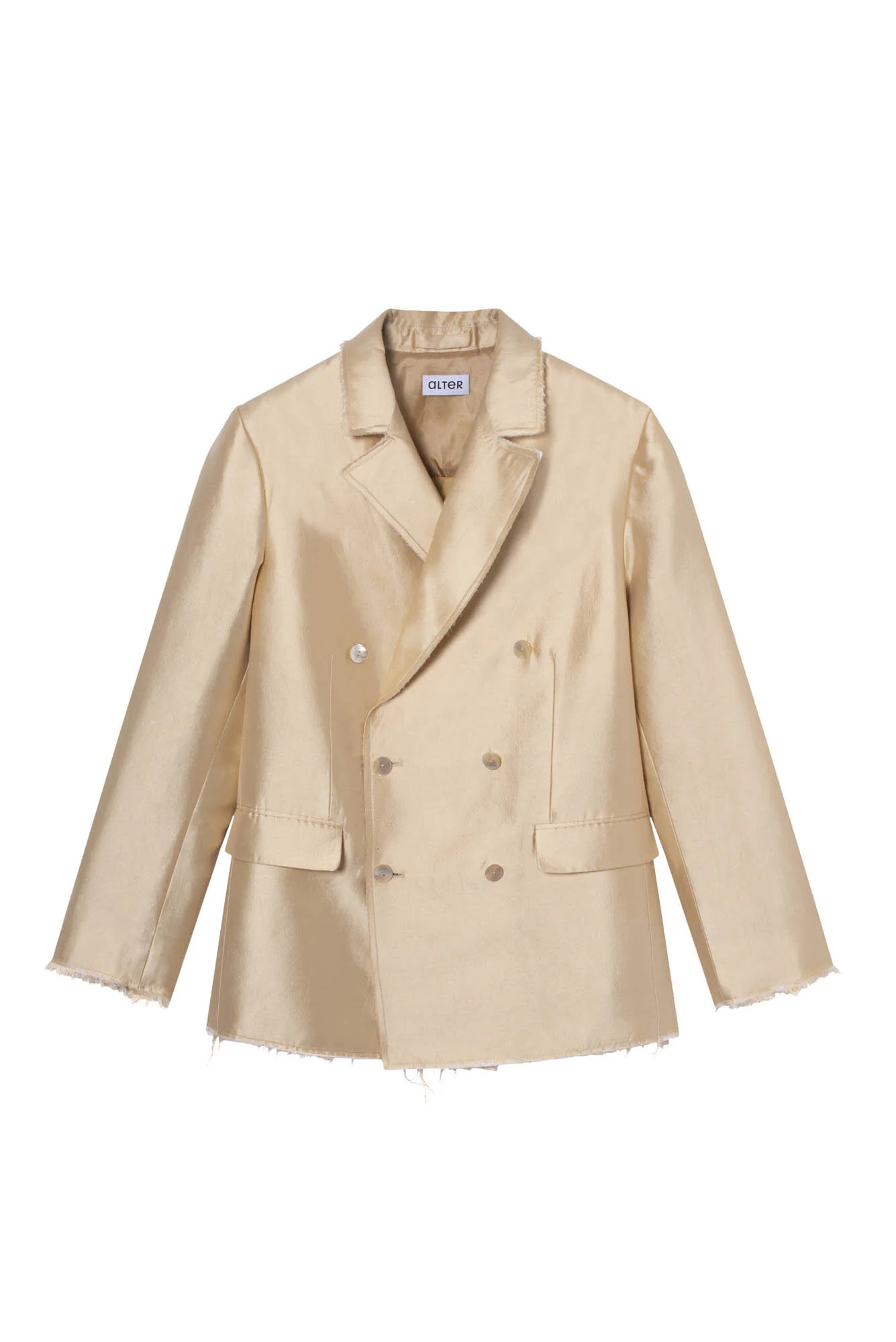 Alter Design Double-Breasted Silk Blazer in Gold
