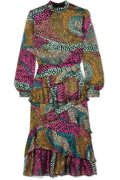 Saloni Isa Polka-Dot Ruffle Dress in Multi