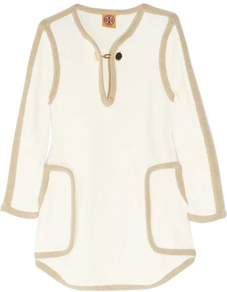 Tory Burch Flor Knitted Cotton-blend Tunic in Cream