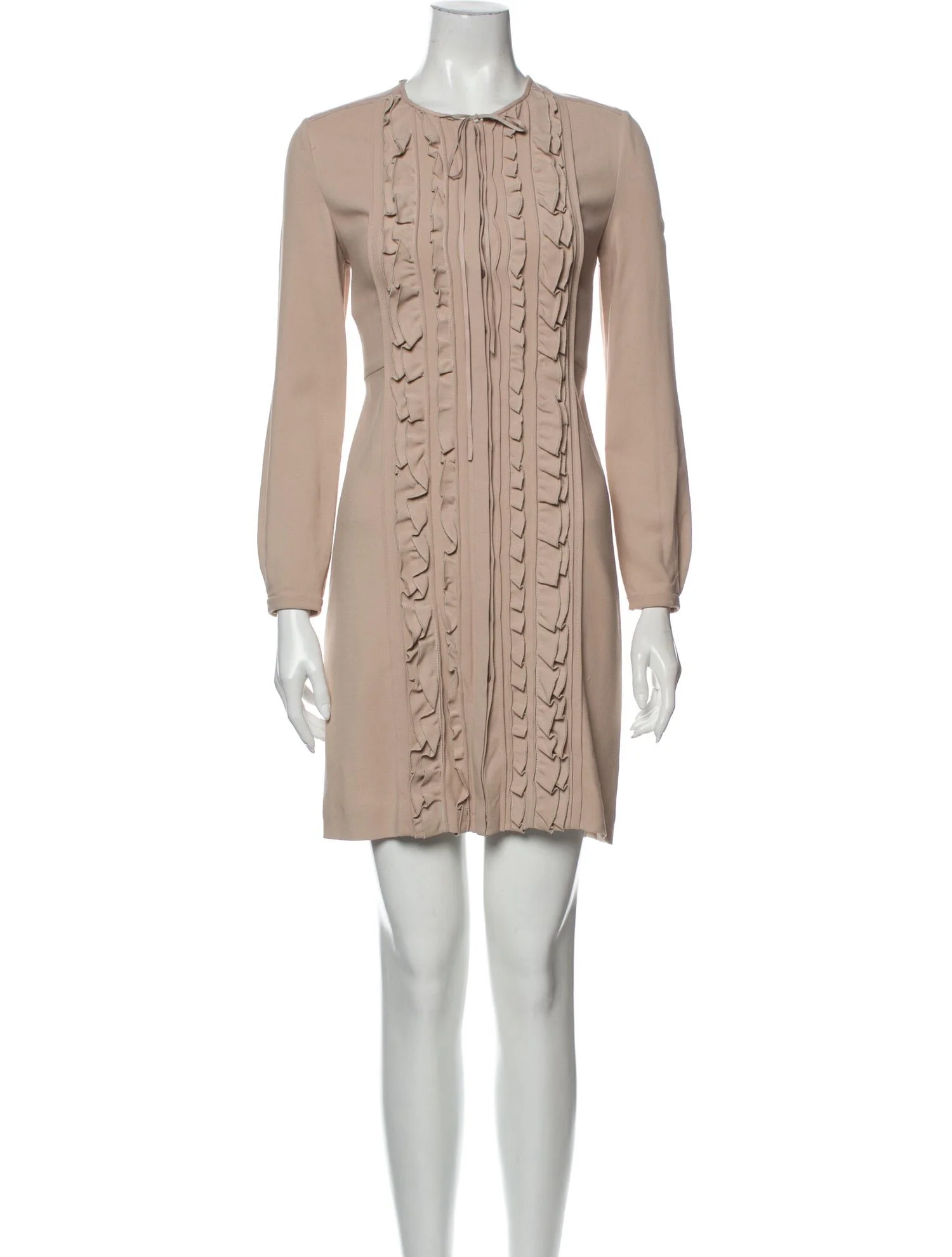 Valentino Ruffle and Leather Accents Dress in Neutral