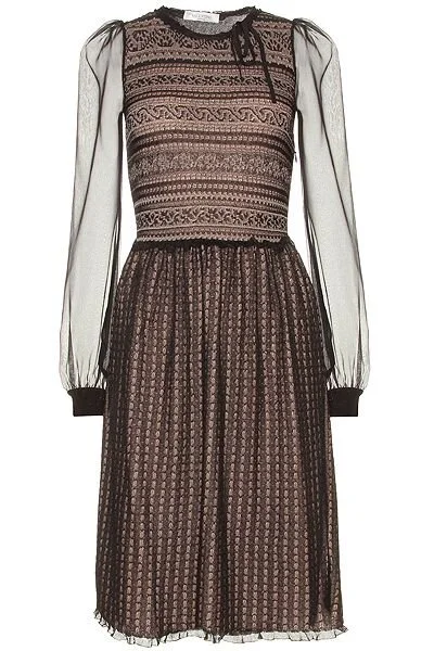 Valentino Pointelle-knit Wool-blend Dress in Black