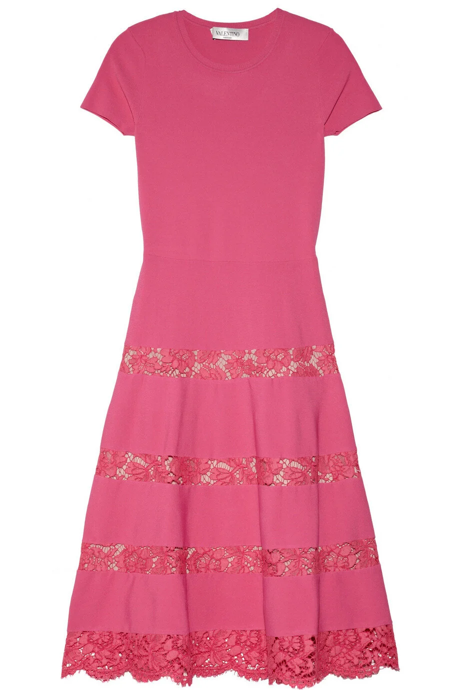 Valentino Lace-paneled Stretch-knit Dress in Fuchsia