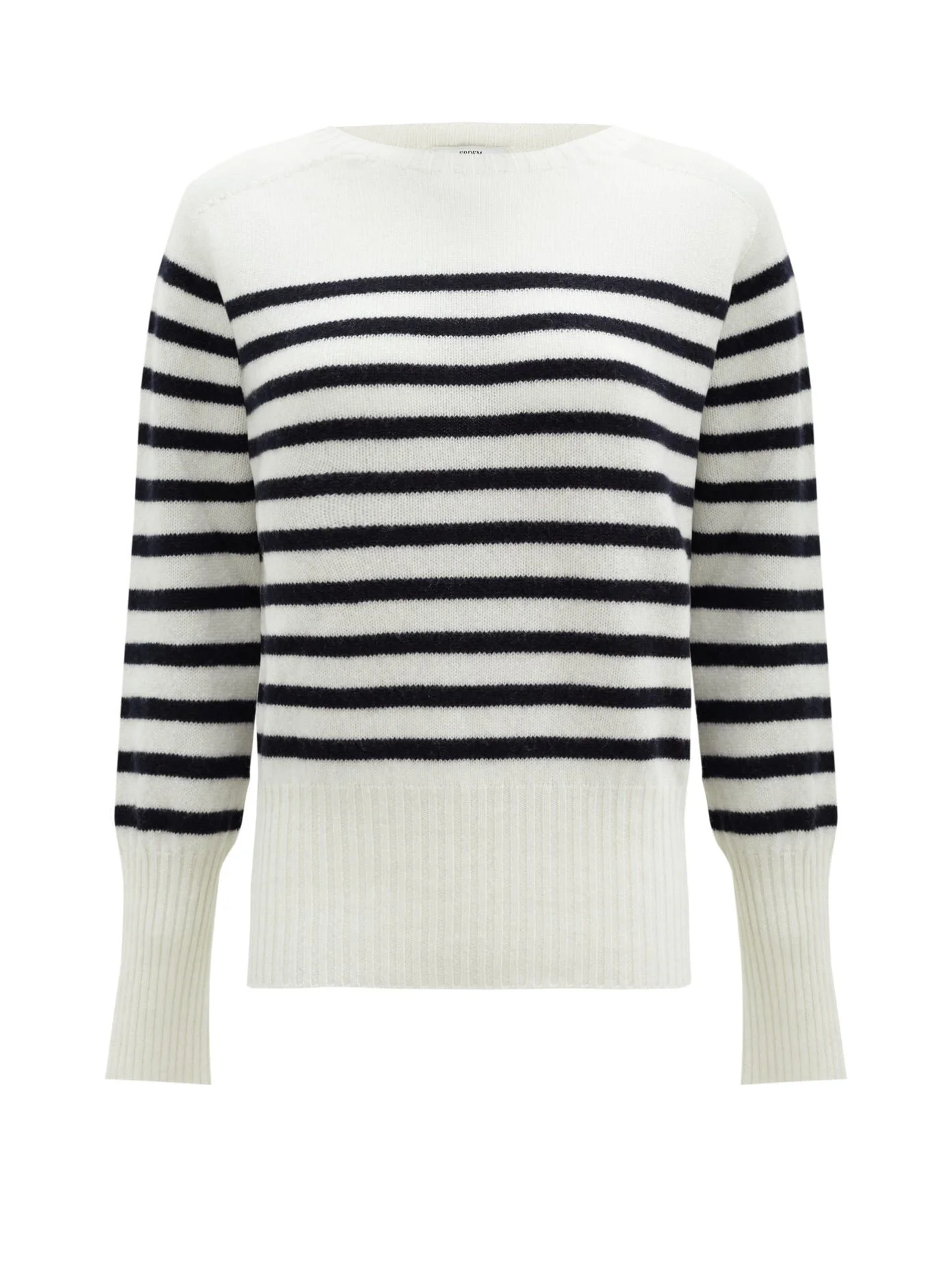 Erdem Lotus Striped Cashmere Sweater in White