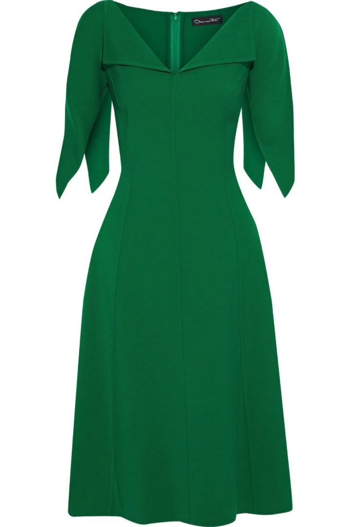Oscar de la Renta Flared Wool-Blend Crepe Dress in Green
