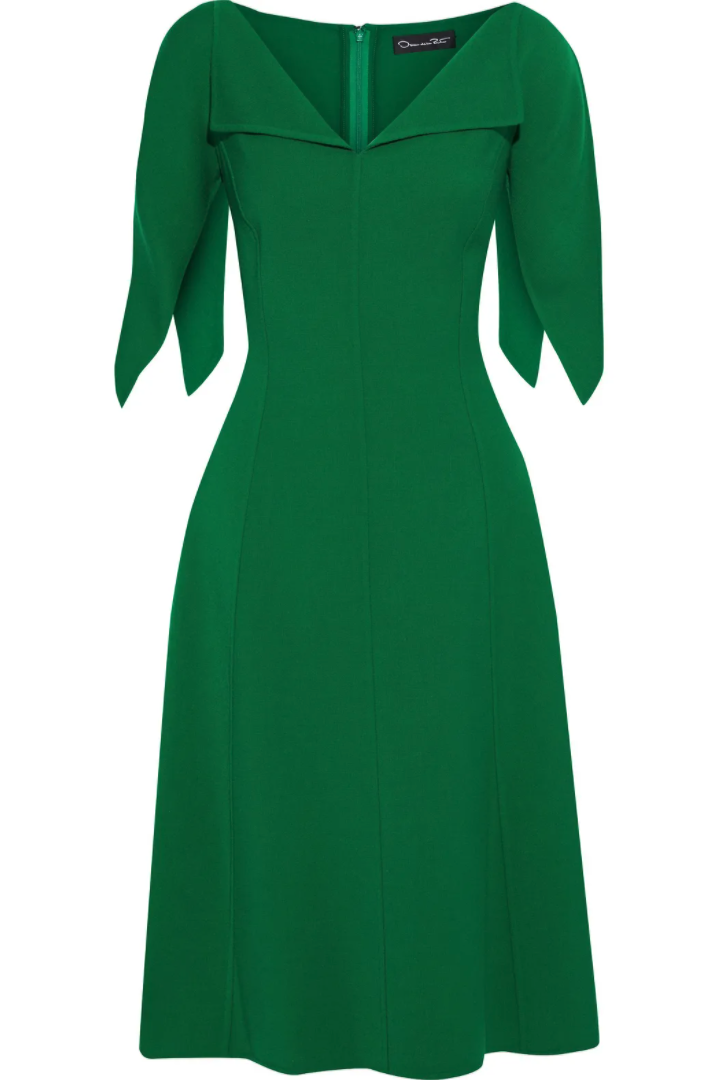 OSCAR DE LA RENTA Crystal-embellished wool-blend crepe midi dress