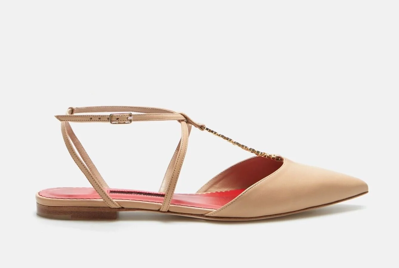 Carolina Herrera CH Chain Slingback Shoes in Nude