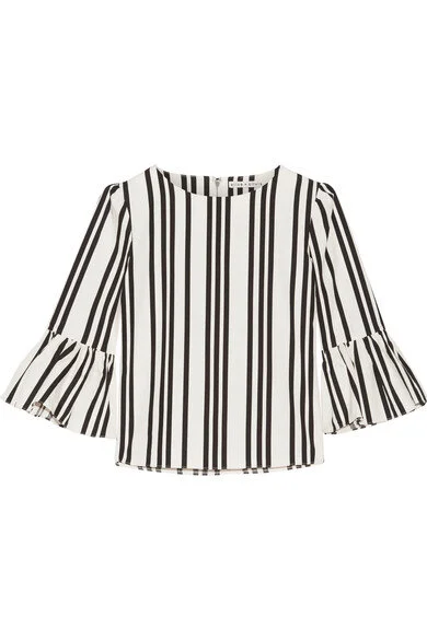 Alice + Olivia Bernice Ruffle-trimmed Striped Cotton Top