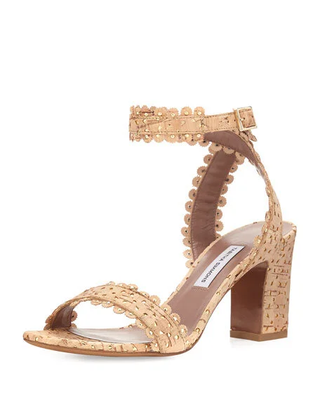 Tabitha Simmons Leticia Scalloped Cork Sandals in Natural/Gold