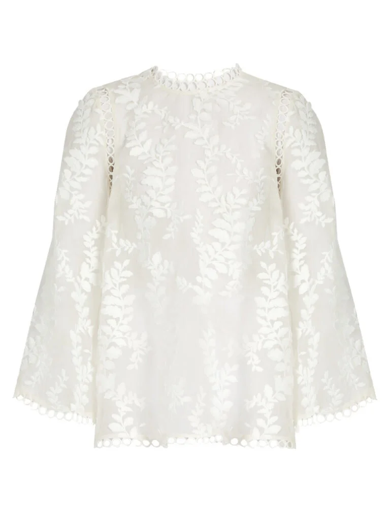 Zimmermann Winsome Fil Coupé Silk Organza Blouse in White