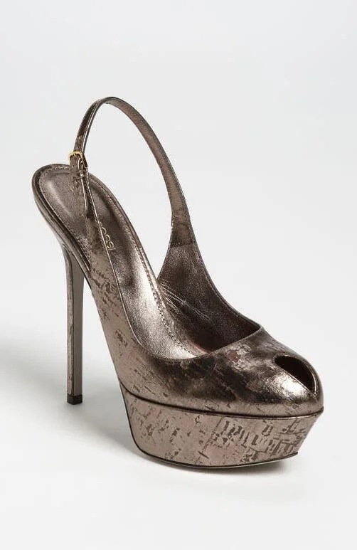 Sergio Rossi Painted Cork Slingback Peep Toe Pumps