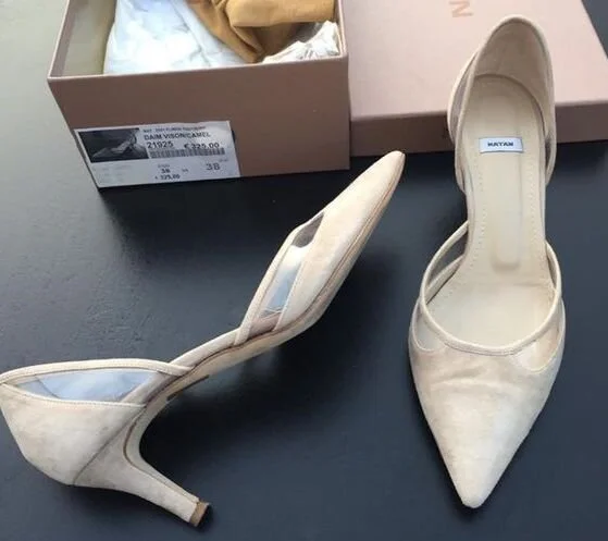 Natan PVC Detail D'Orsay Low Heel Pumps in Pink Suede