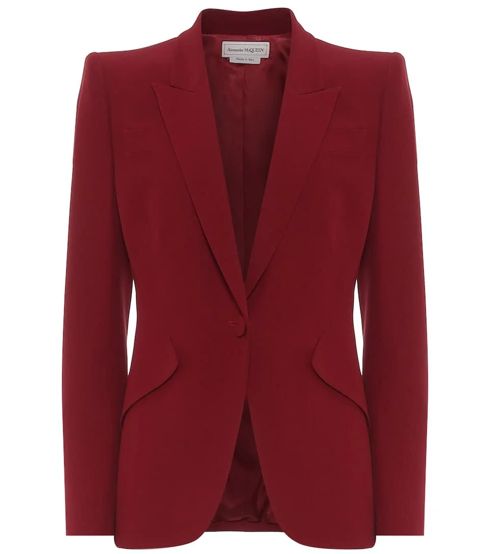 Alexander McQueen Fitted Crepe Jacket in Burgundy Red