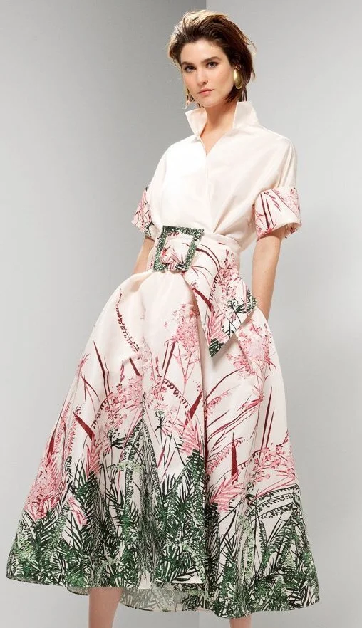 Natan Couture Geisha Printed Dress in White
