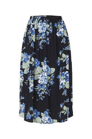 Ganni Blue Flower Print Midi Skirt in Black