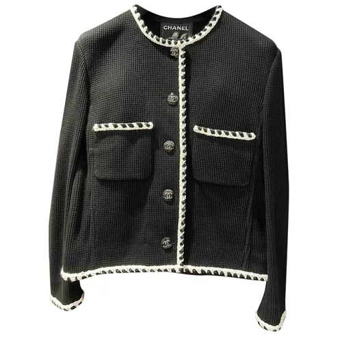 Chanel Off-White Contrast Braid Trim Bouclé Jacket - Chanel