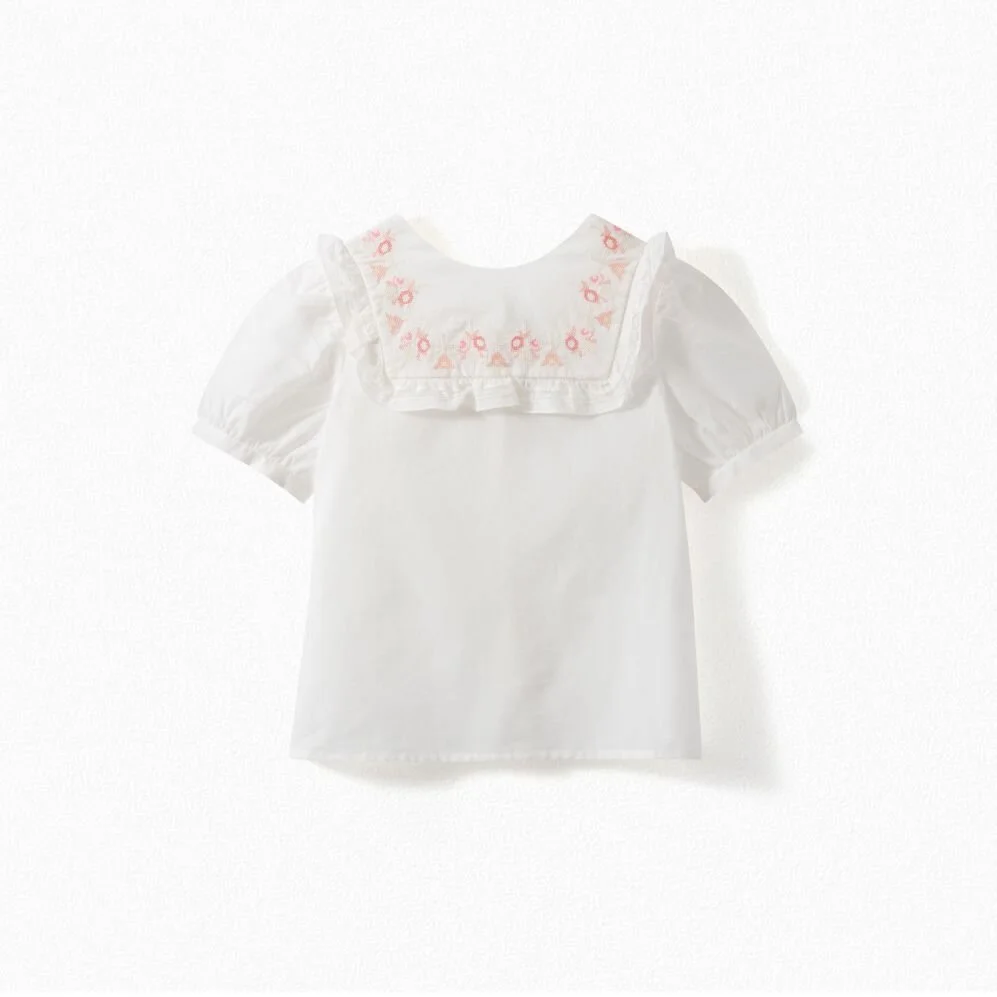 Bonpoint Embroidered Voile Blouse in Milk White