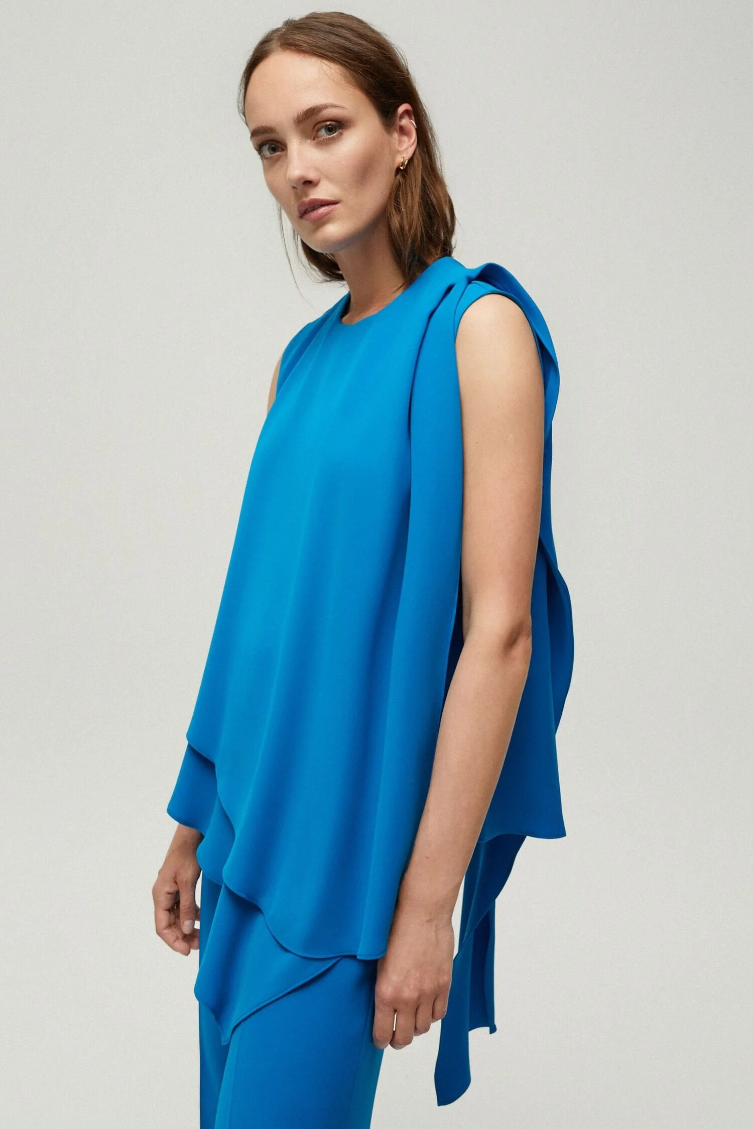 Carolina Herrera Asymmetric Top with Ruffle in Blue
