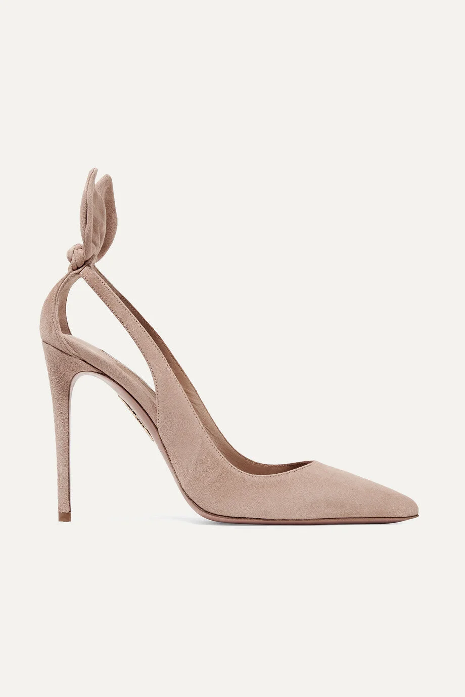 Aquazzura Deneuve Bow Pointy Toe Pump in Blush Suede