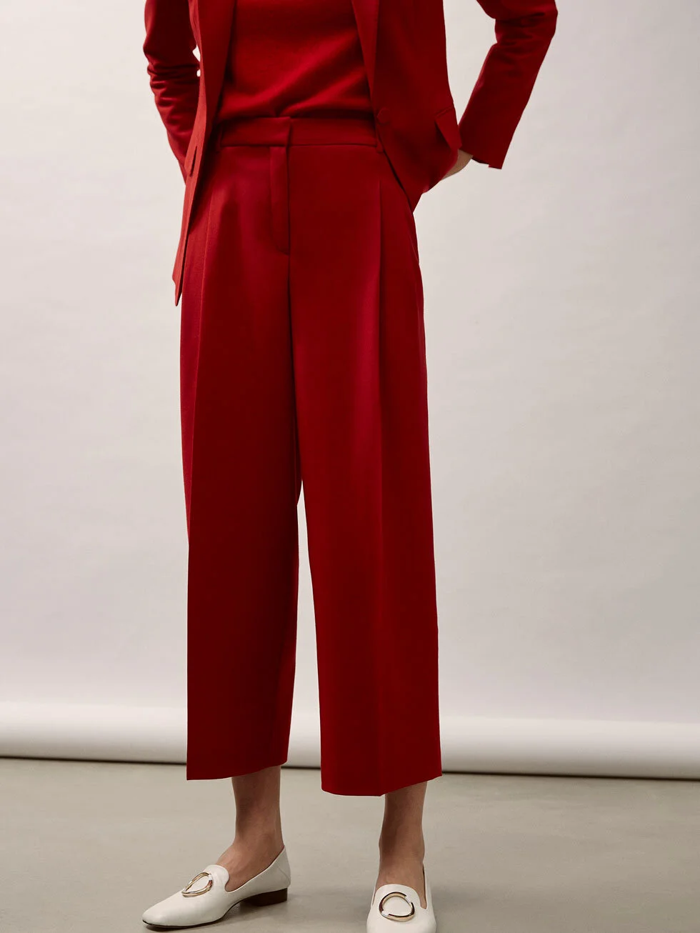 Massimo Dutti Cropped Fit Suit Trousers in Red