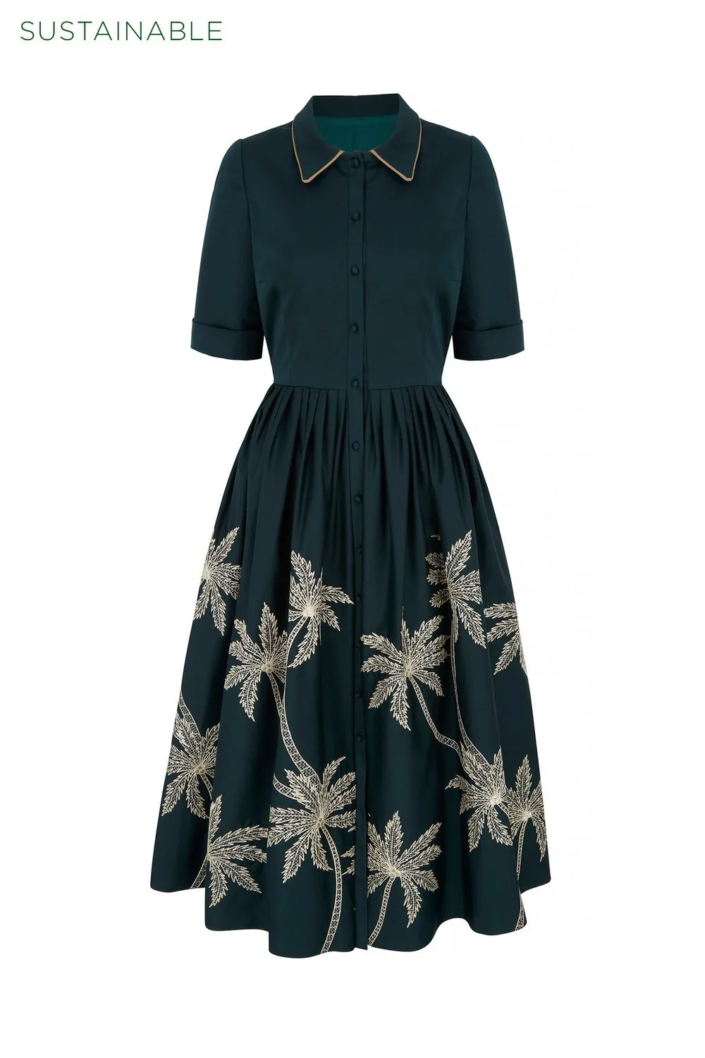 Suzannah Metallic Embroidery Palm Shirt Dress