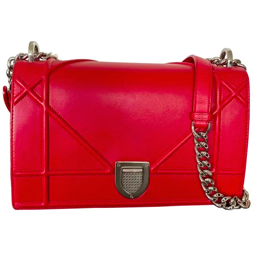 Christian Dior Diorama Bag in Red Leather with Silver Hardware