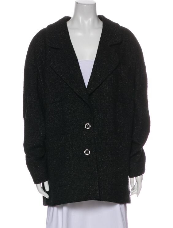 Chanel Black/White Wool Herringbone Oversized Jacket Size 12/44 - Yoogi's  Closet