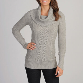 Cowl Neck Cable Knit Front Sweater