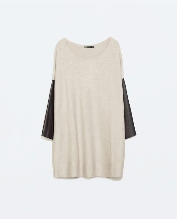 Zara Leather Sleeve Sweater